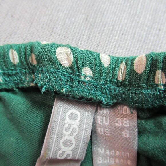 Asos Dress Womens 6 Green Polka Dot Long Sleeve Off The Shoulder Picnic Preppy - Picture 2 of 11